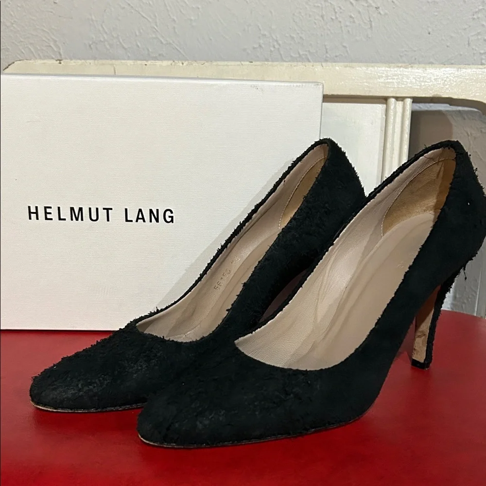 Helmut Lang Distressed Suede Black Heels